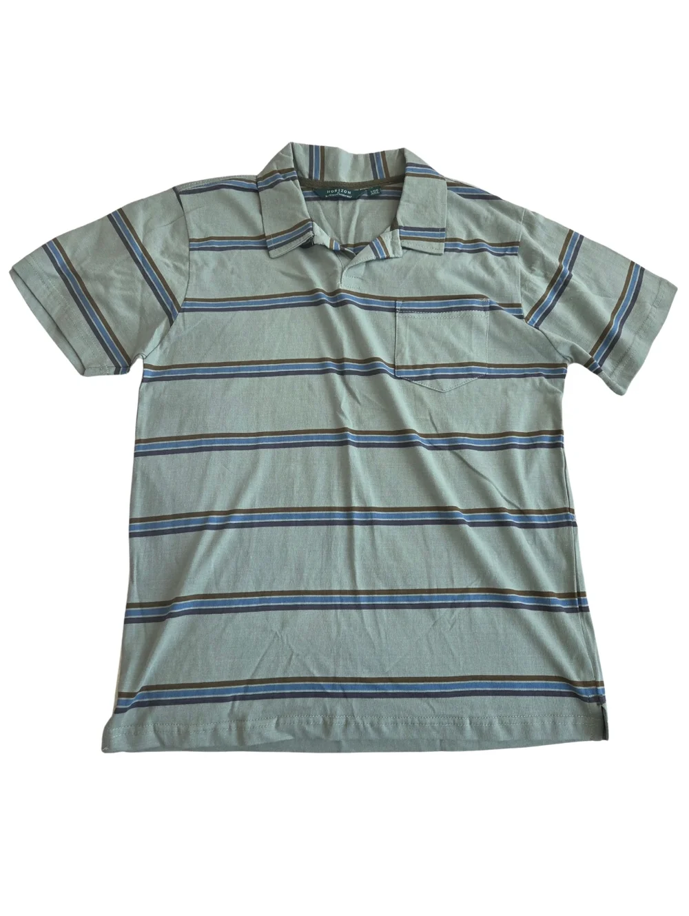 Horizon by Bass Creek Outfitters Men's Striped Polo Shirt Green Blue Size L - Picture 2 of 7